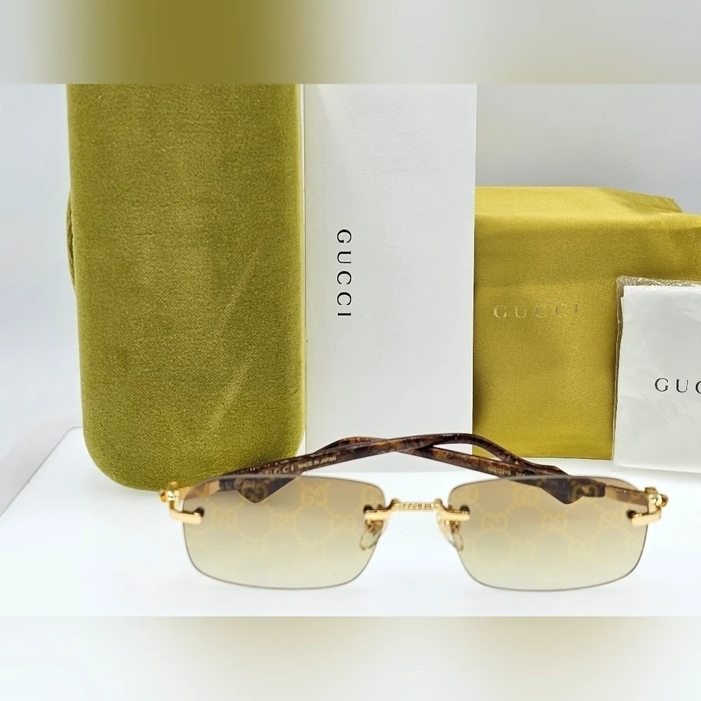 Gucci Gold Rimless GG Logo Gradient Sunglasses